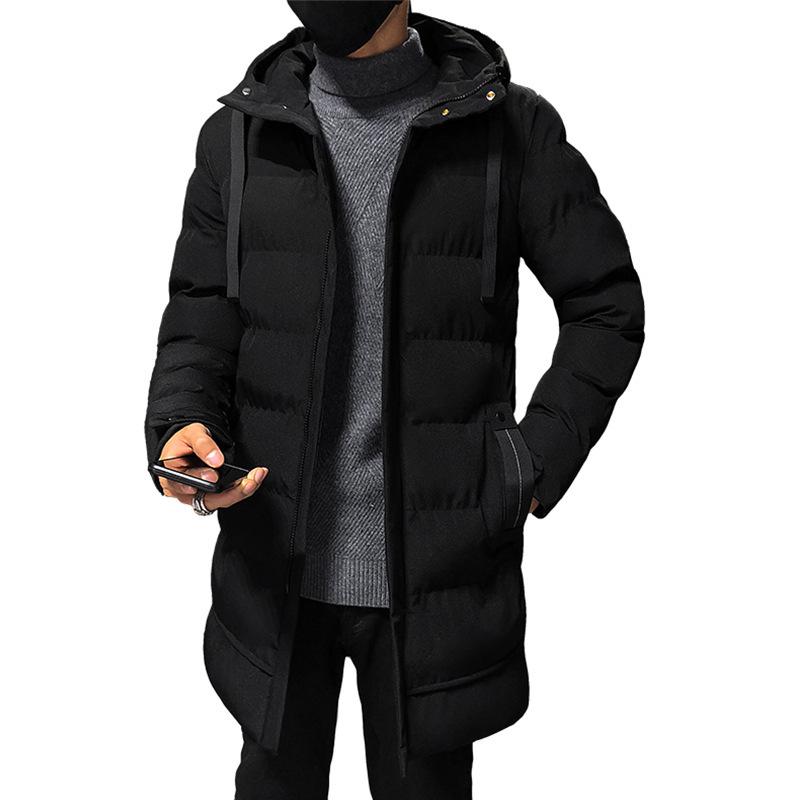 Padded-on men's medium and long winter thickened casual warm padded jacket hooded winter padded jacket