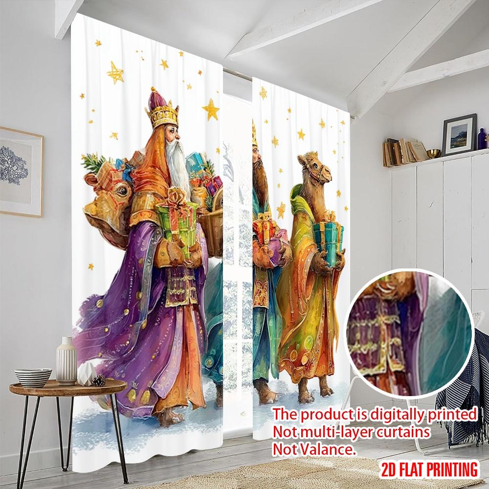 2pcs,2D plane printing Creative Curtains Three Wise Men with Gifts Versatile Fabric (without rod) Decorations Outdoor for