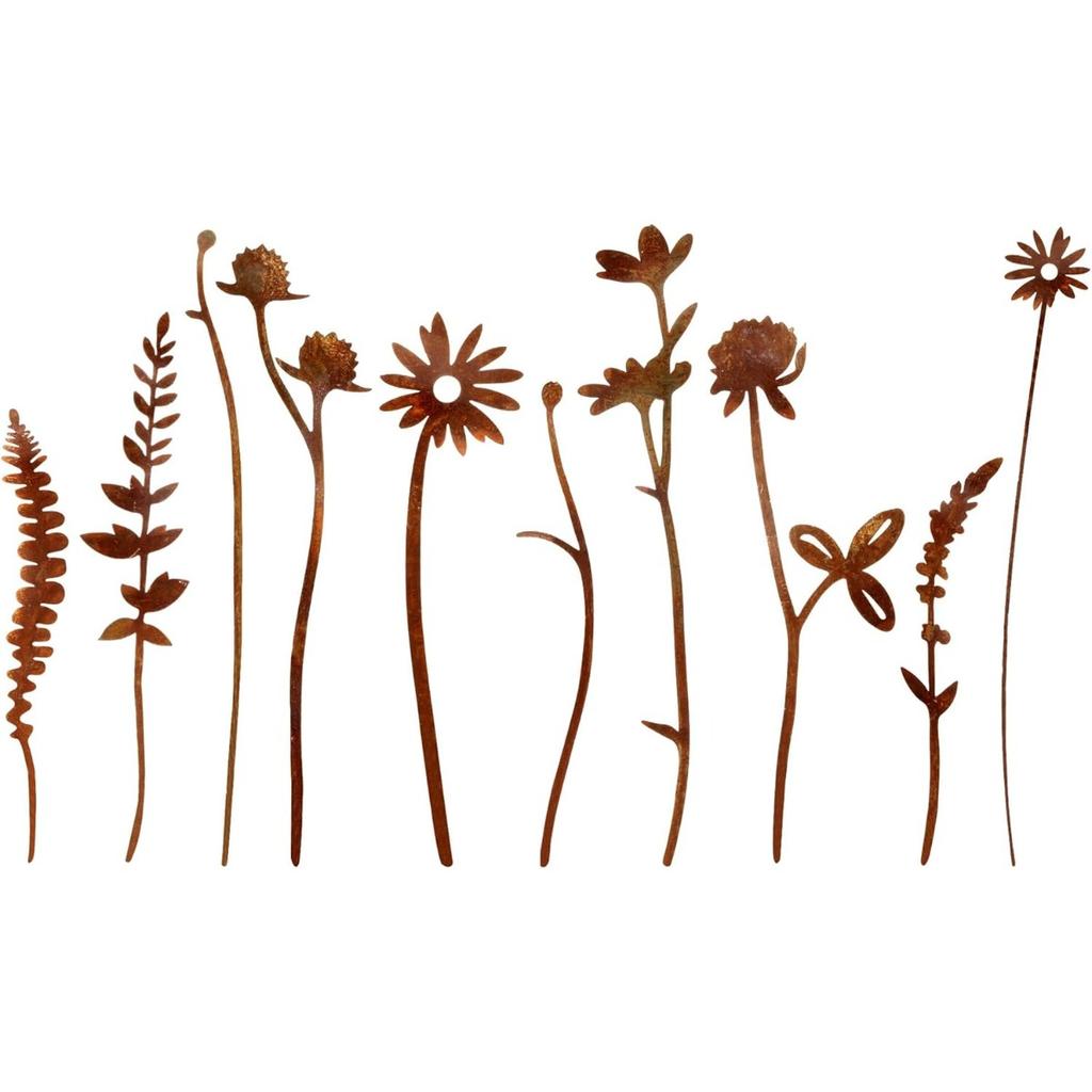 10Pcs Iron Art Rusty Flowers Wildflower Rustic Metal Floral Garden Decor Wildflowers Rusted Metal for Wedding Furniture Home Yard Farm Courtyard Decor