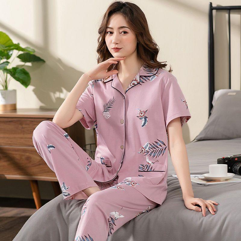Piżamy damskie bawełniane Dwuczęściowe zestawy piżam damskich Plus Size Luźne, codzienne, domowe