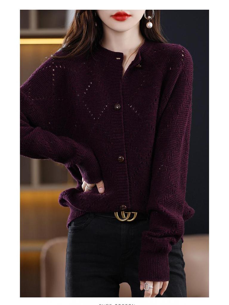 Damen Kaschmirwolle Strickjacke - Gestrickter Rundhals-Pullover für Herbst/Winter Mode