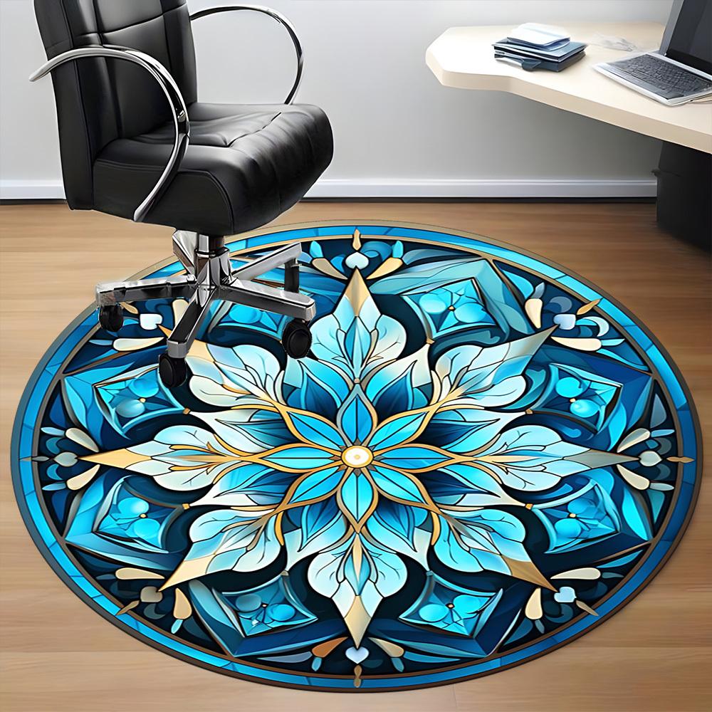 1pc Blue Floral Mandala Chair Carpet for Office Non-Slip, Machine Washable Rug for Office - Holiday DecorMachine Made yy251029108