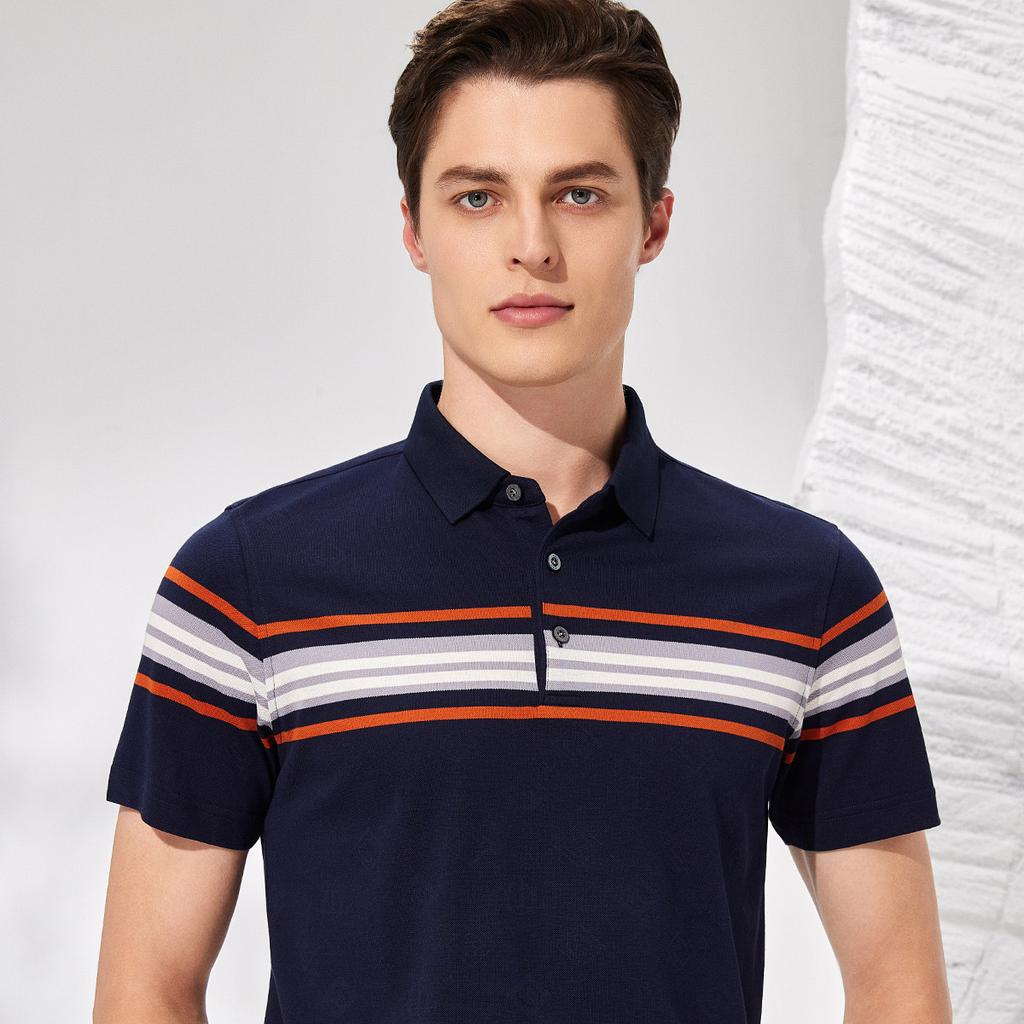 11% Mulberry Silk Light Luxury Business Polo Shirt Men's Short-sleeved Summer Casual Color-blocked Collar T-shirt