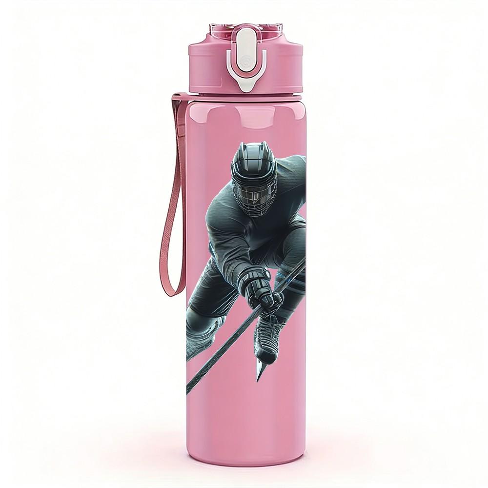 1PC Ice Hockey Athlete Silhouette Print 750ml Color Plastic Sports Water Bottle Leakproof Flip Straw Lid Suitable for Sports Office Home Use