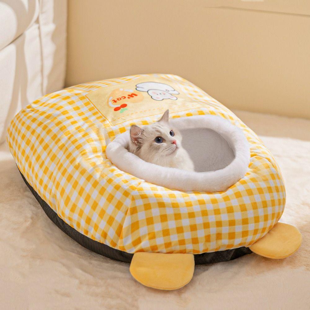 Semi-Enclosed Pet Warm Nest Cartoon Cat Cave Bed Pet Cave Cat Sleeping Bag  Indoor
