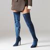 New Blue Denim Over The Knee High Boots Pointed Toe Stiletto High Heels Zipper Long Boots Women's Autumn Winter Shoes Footwear