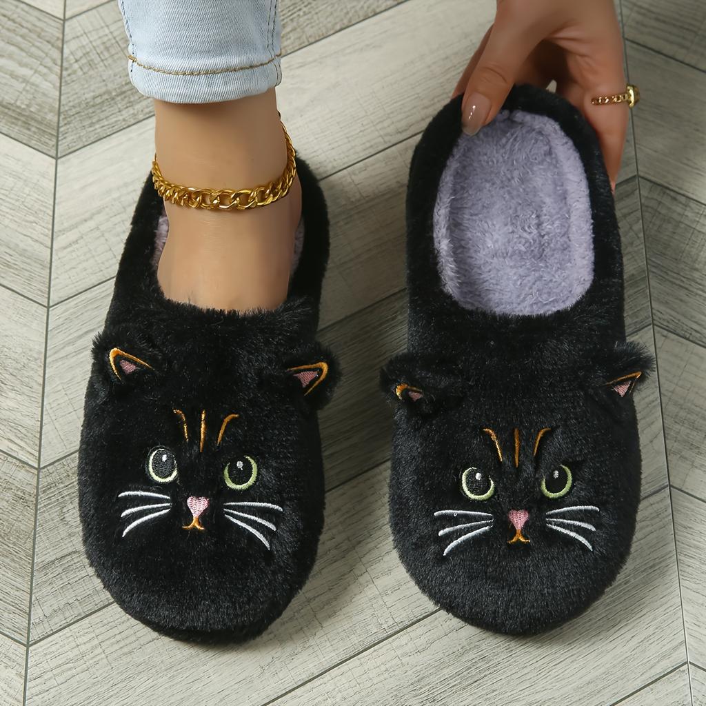 Gemütliche & Niedliche Cartoon-Katzenaugen Winter Plüsch Hausschuhe - Weiche Sohle, Flauschige Indoor Hausschuhe mit TPR-Material, Handwaschbar - Perfekt für kaltes Wetter