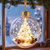 3D Winter Scene Decorations Lighted Christmas Ball Ornaments, Miniature Hanging with Warm LED Decorative Acrylic Holiday Spheres Light, Clear