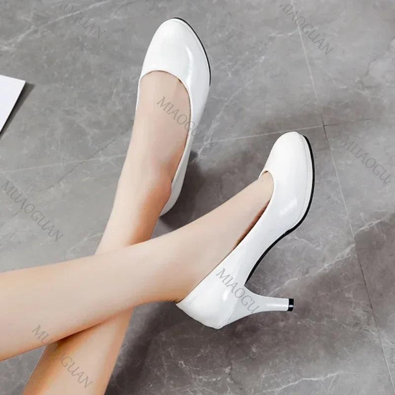 Fashion Spring Summer Classics Round Toe Women's Pumps Comfortable 8cm High Heels Shallow Office Ladies Shoes Solid Platform Female Shoe