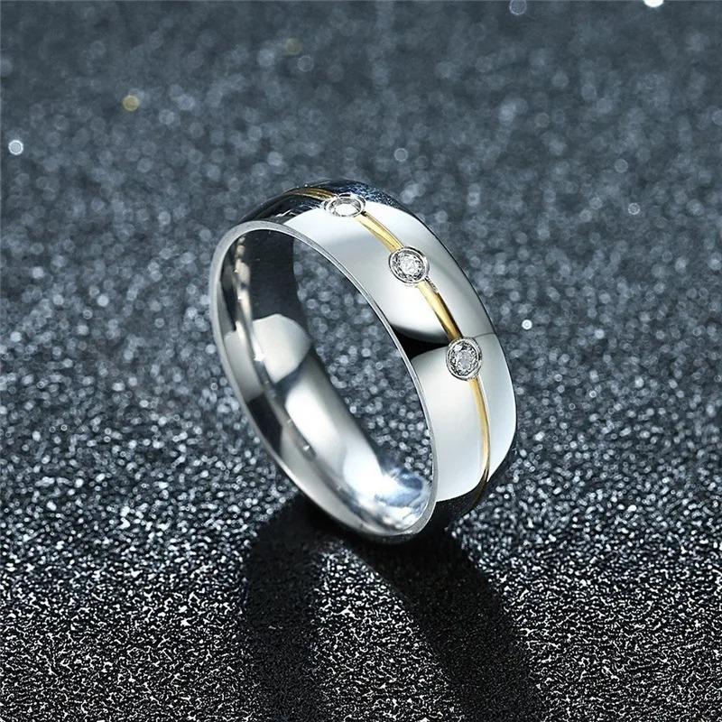 Fashion Stainless Steel Couple Rings For Men Women Inlay White Rhinestones CZ Promise Rings Wedding Jewelry Valentine's Day Gift