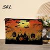 Spill-proof Zippered Travel Bag Halloween Storage Bag, with Pumpkin Ghost Print, Durable Canvas Castle Makeup Pouch Large Capacity Pouch, for