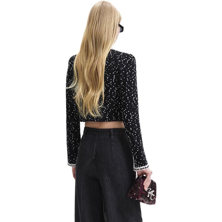 Self-Portrait Snowflake Dot Light Pink Fringed Knit Long Sleeve Jacket Women jackets Black Mixed-Color SWF344M05500