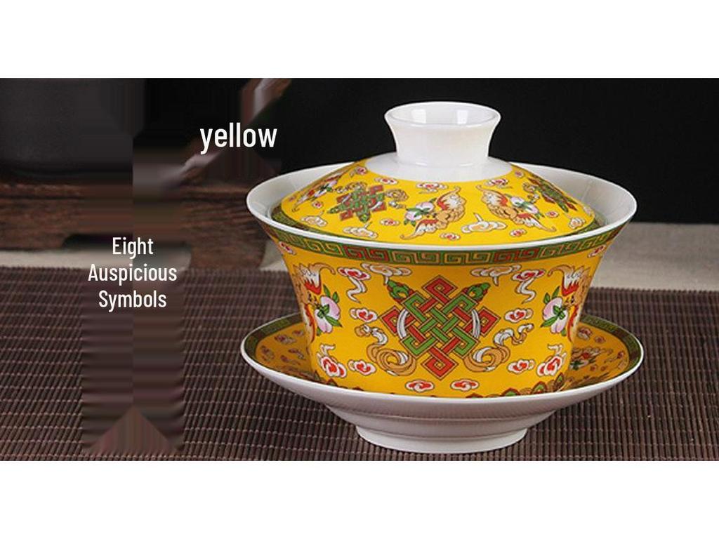 Extra Large Jingdezhen San Cai Gaiwan Ceramic Tea Set for Gongfu Eight Treasures Brewing, Ideal for Office and Home Use.