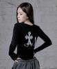 Sahara Leopard Print Back Logo U-Neck Rolled Long Sleeve Tee (2 Colors)