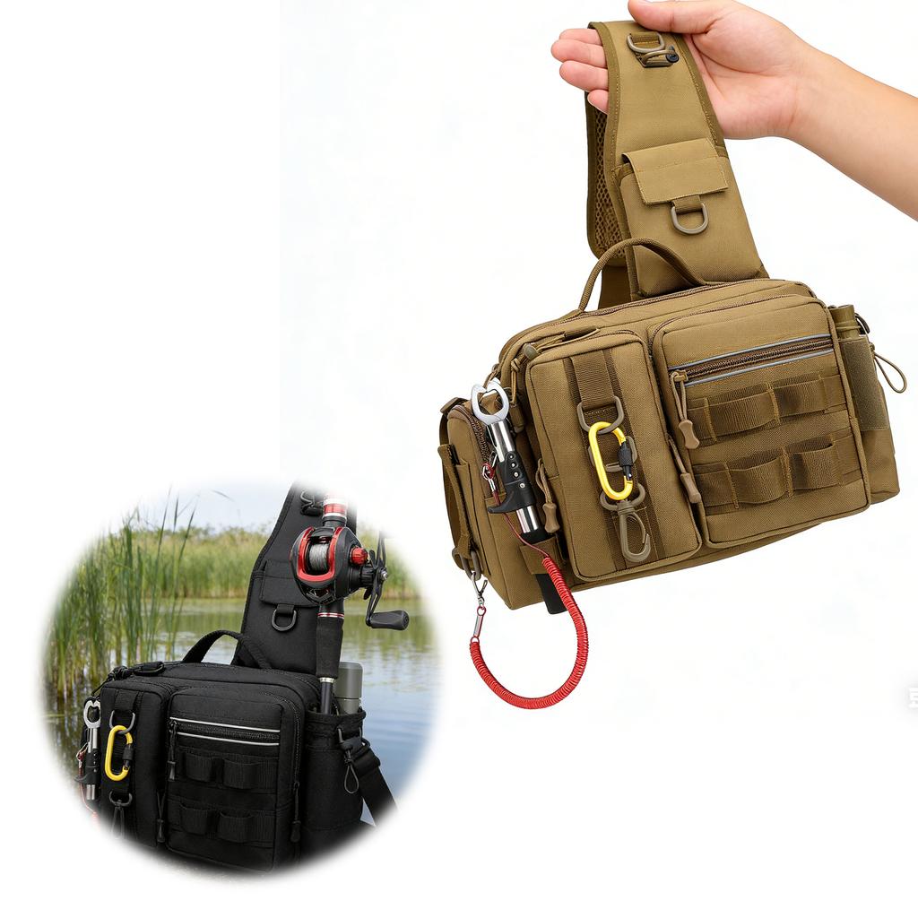 Men Oxford Cloth Sling Bag with Adjustable Widen Straps Storage Bag Multi-Compartment for Fishing Gear Lure Hooks & Accessories