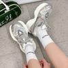 Thick Heel Thick Sole Color Matching Dad Shoes Women's Spring New Silver Retro Leather Breathable Casual Sports Shoes
