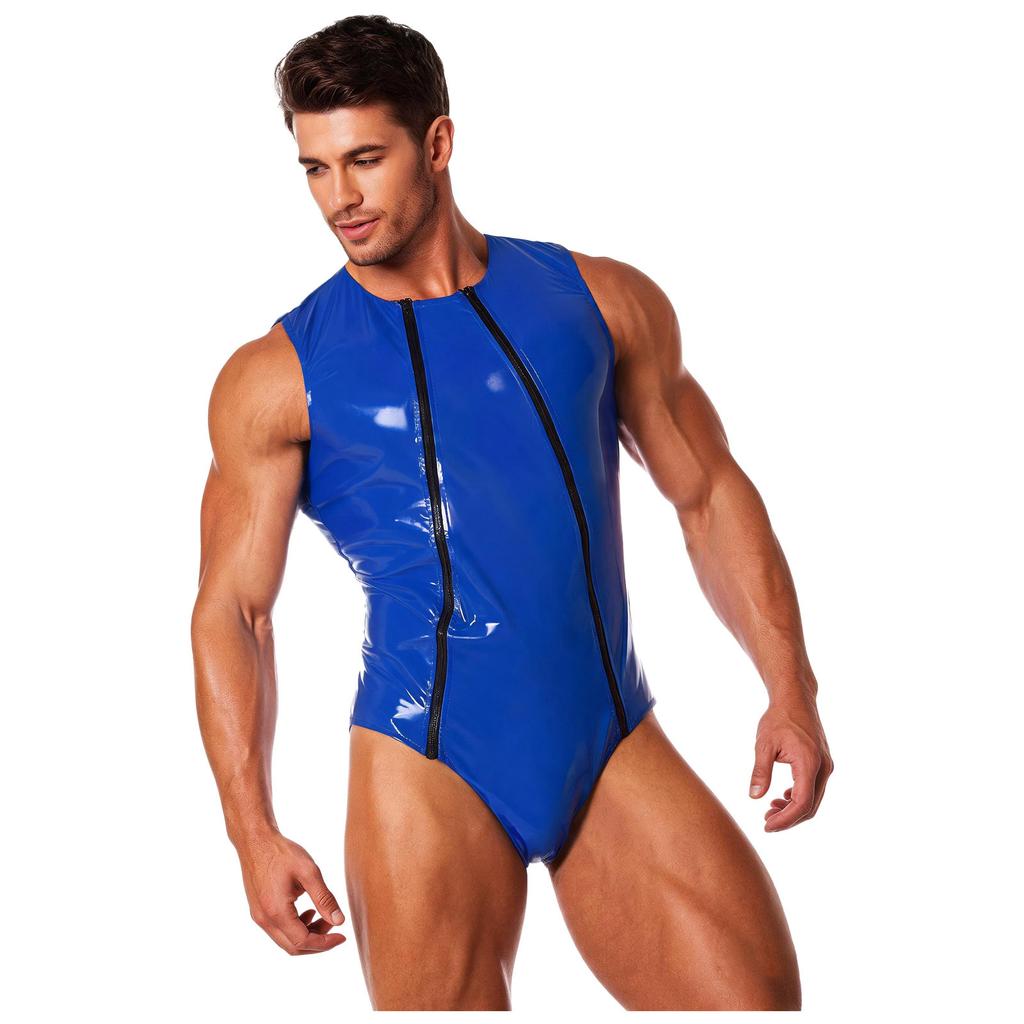 Front Double Zipper Sleeveless Sauna Bodysuit Waterproof One Piece Swimsuit for Men Gym Beach Workout Training
