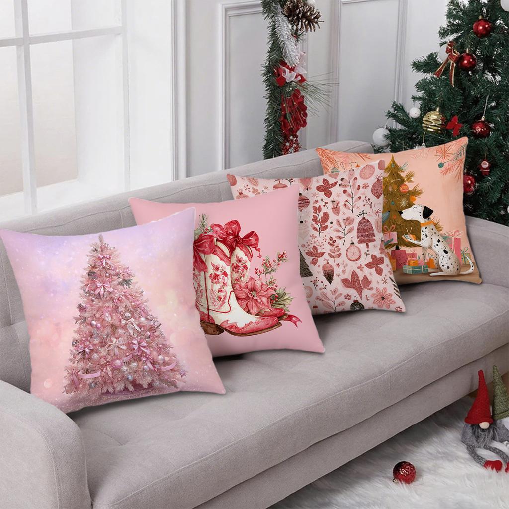 Pink Christmas Tree Pattern Pillowcasesuitable For Sofa Car Bedroom Decorative Cushion Cover Pillow Cover