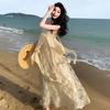 Lace Splicing Collar Suspender Dress Women's Summer Ruffle Edge Skirt Vacation Gentle High Waist Fairy Dress