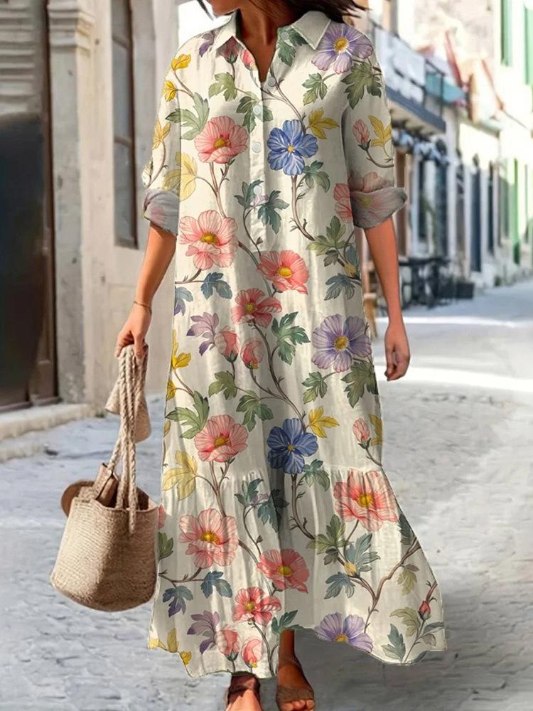 Womens Printed Polo Collar Midi Dress In Multiple Patterns