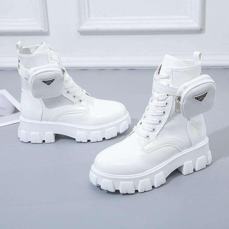 Dámská módní obuv Černá Punk Kotníková Platforma Motorkářské Martensky Šněrovací Mohutný Podpatek Spona Kapsa PU Kůže Boty