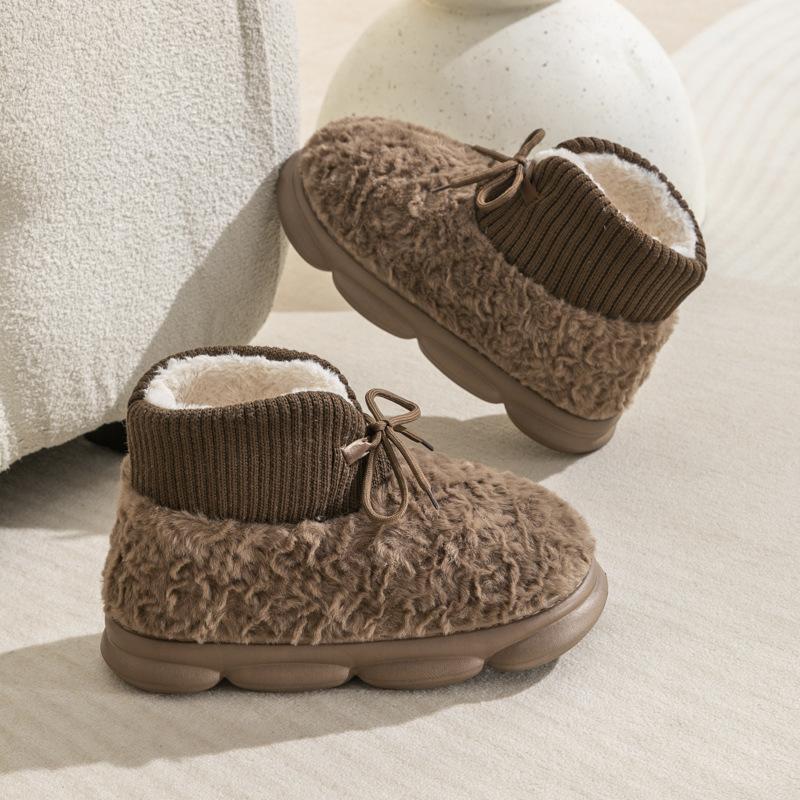 

Хлопковые тапочки осень и зима интернет-знаменитости ins универсальные теплые и бархатные для улицы EVA толстая подошва сумка голова швабра для волос 44-45 кофейный