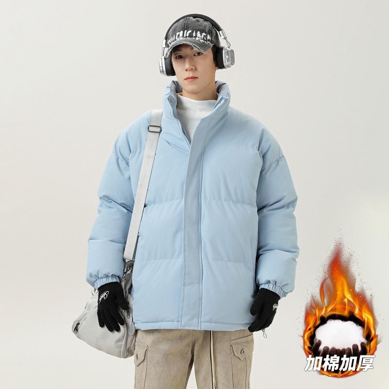 2025 Winter New Solid Color Cotton Coat, Thickened Stand-up Collar Basic Cotton Coat, Loose Couple Bag