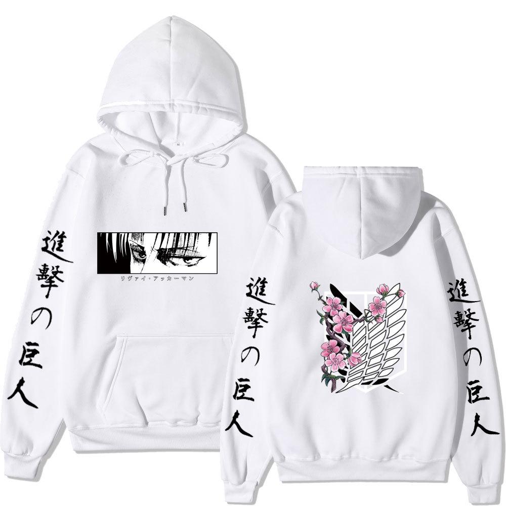 Attack on Titan Levi Ackerman Hoodie, Wings of Freedom Cherry Blossom Printed Pullover Hooded Sweatshirt Casual Long Sleeve Hoodie