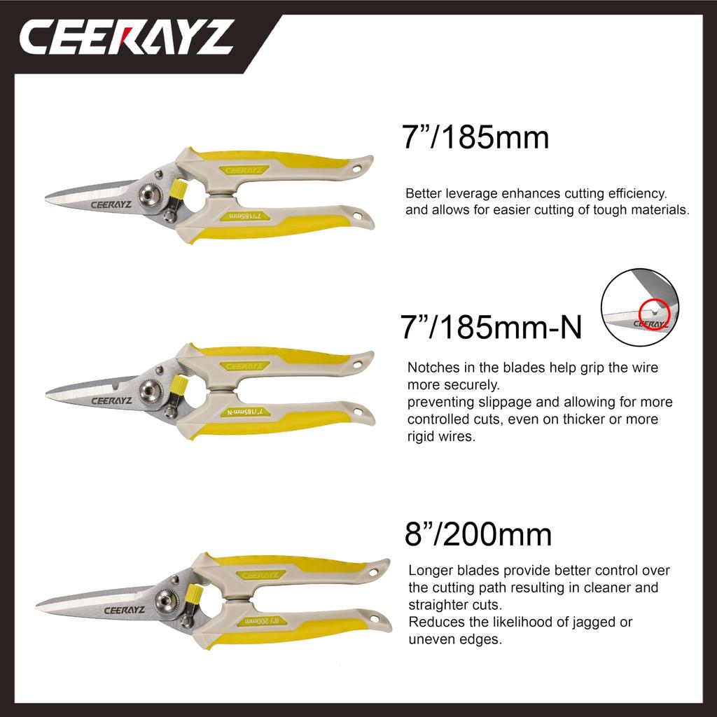 CEERAYZ Scissors 185mm Multipurpose Heavy Duty 420 Japanese Stainless Steel Industrial Scissors Scissors Metalworking Pruning Gardening Pruning with