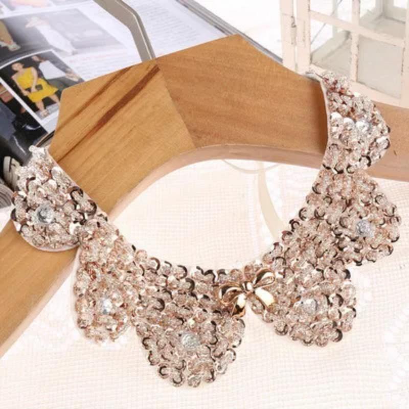 Fashion Wild Retro Beaded Sequins Rhinestones Pearl Lace Collar False Necklace DIY Clothes Shirt Sweater Decoration