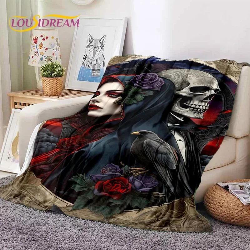 Skull Dead Girl 3D Gothic Horror Female Rose Soft Flannel Blanket,Throw Blanket Comfortable Blanket for Picnic Beds Home Bedroom