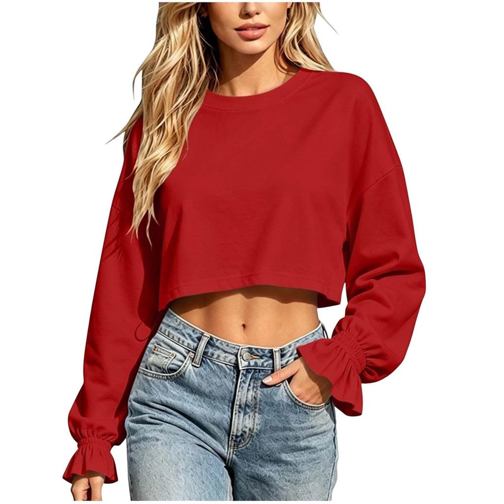 Women's Oversized Cropped Neck Sweatshirt for Casual Daily Wear