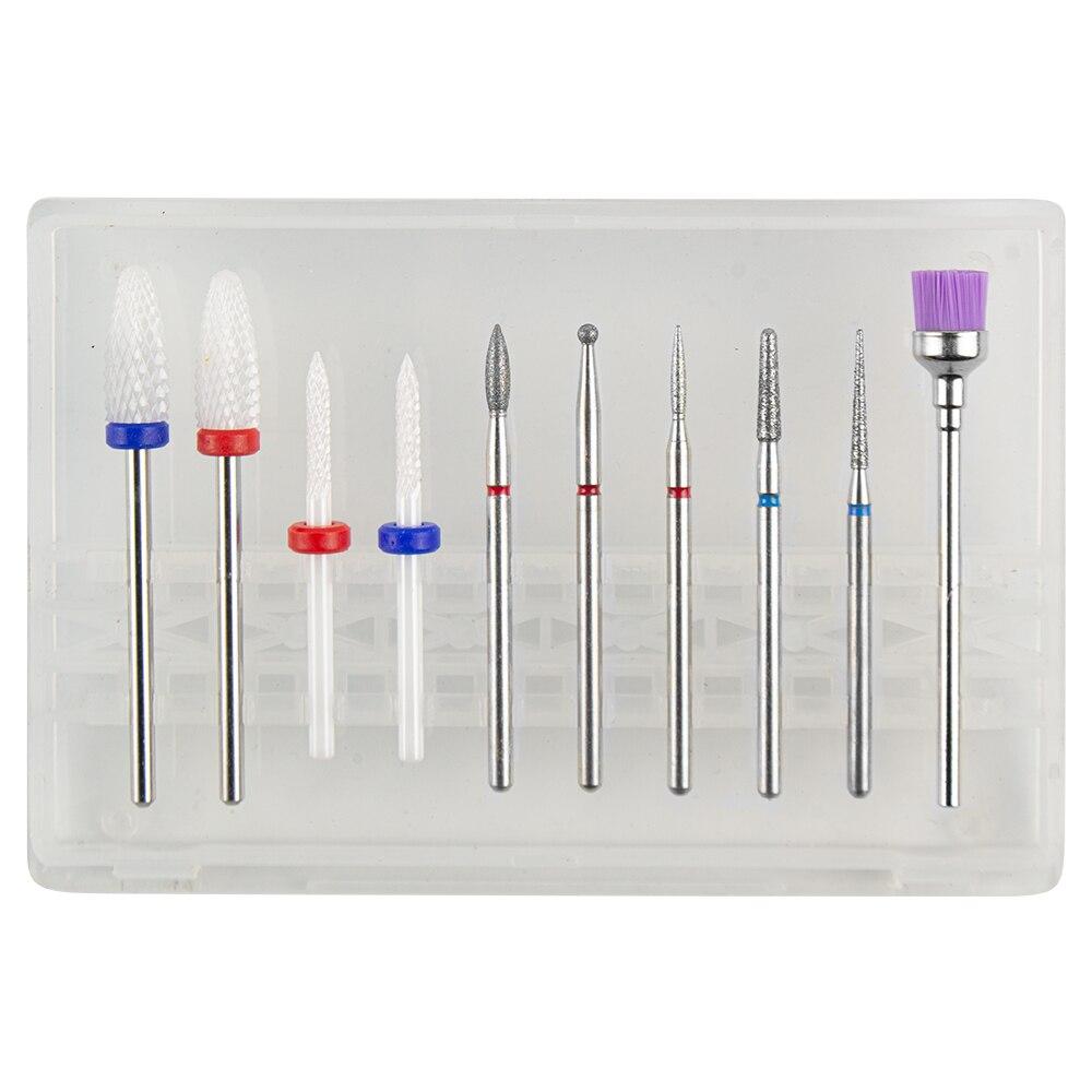 Sada 10ks fréz na manikúru Keramické vrtáky na nehty Čistič kartáč Diamantový mlýnek Příslušenství pro odstranění gelového laku