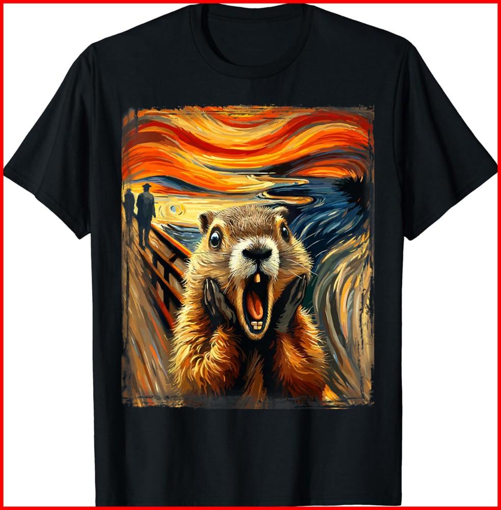 Scream Groundhog Artistic Groundhog Day Black T-Shirt Unisex T-Shirt XXXXL