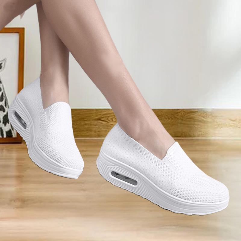 Frühlings- und Herbst-Damenschuhe Neujahrs-Plateauschuhe Übergröße Damen Ein-Pedal-Sport-Fitness-Freizeitschuhe Luftpolster Atmungsaktiv Flyknit