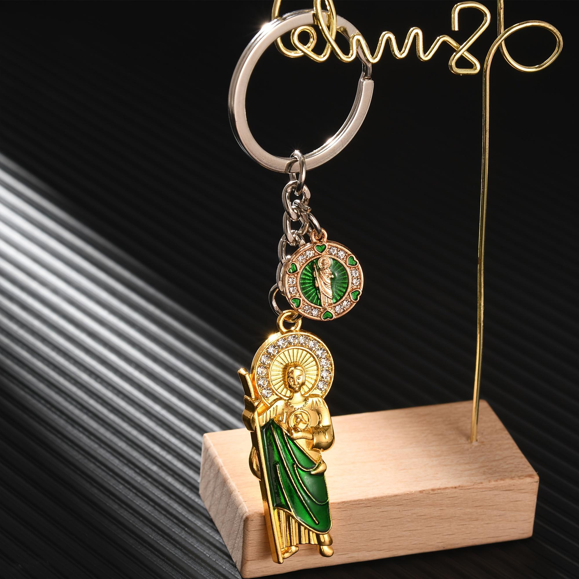 

1 шт. Зеленая эмаль Сент. Брелок Джуд со стразами, мужской брелок из цинкового сплава в винтажном стиле, модный аксессуар для сумок, подарок для друзей и семьи