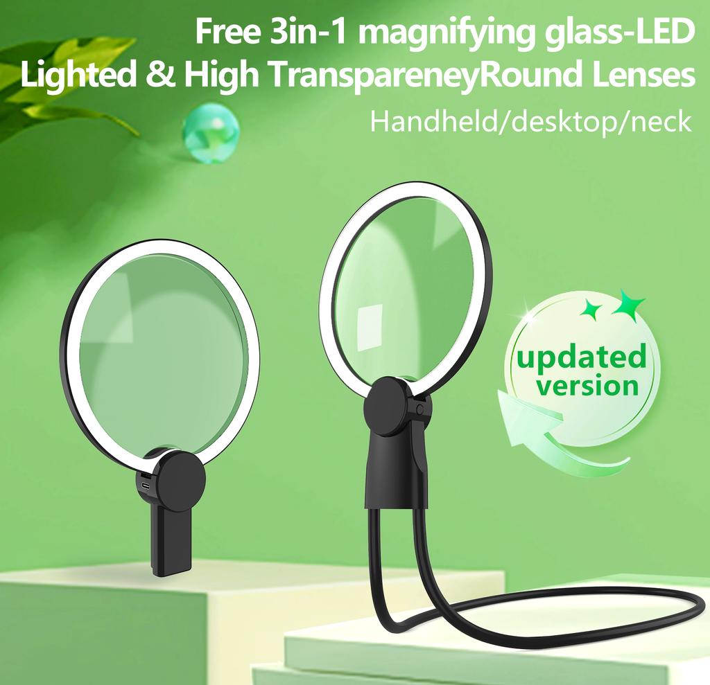 Gooseneck Flexible Magnifying Glass, Adjustable Brightness, Suitable for the Elderly, Rechargeable Magnifying Glass,light Weight