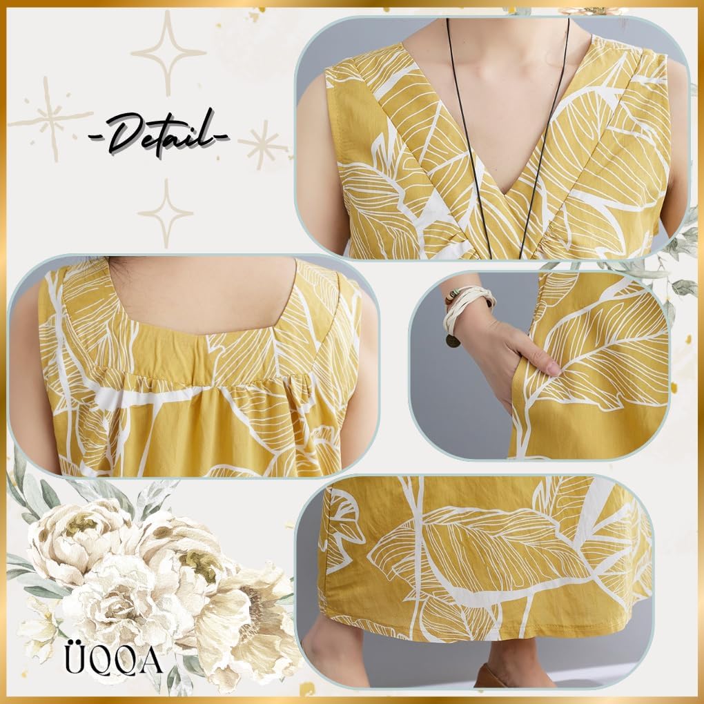 Sleeveless Maxi Suitable for Special Size M [UQQA] Women's Dress, Summer, V-Neck, Length, Resort, Pockets, Pullover, Fluffy, Cool, Feminine, Elegant,