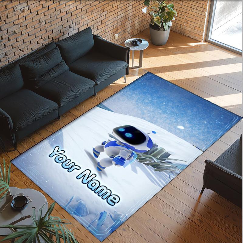 Personalized Crystal Velvet Carpet Custom Name Text,Astro Bot Anti Slip Area Rug For Home Decoration