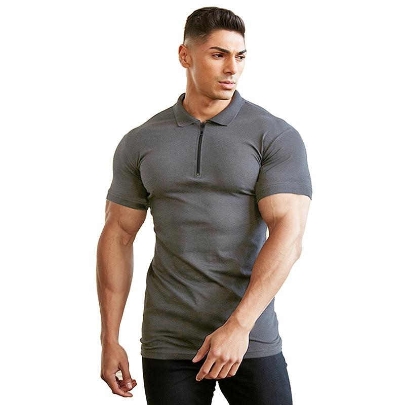 Trendiges Herren Sommer Polohemd mit Reißverschlusskragen und kurzen Ärmeln Herren Revers Einfarbig T-Shirts Mode Herren Tops