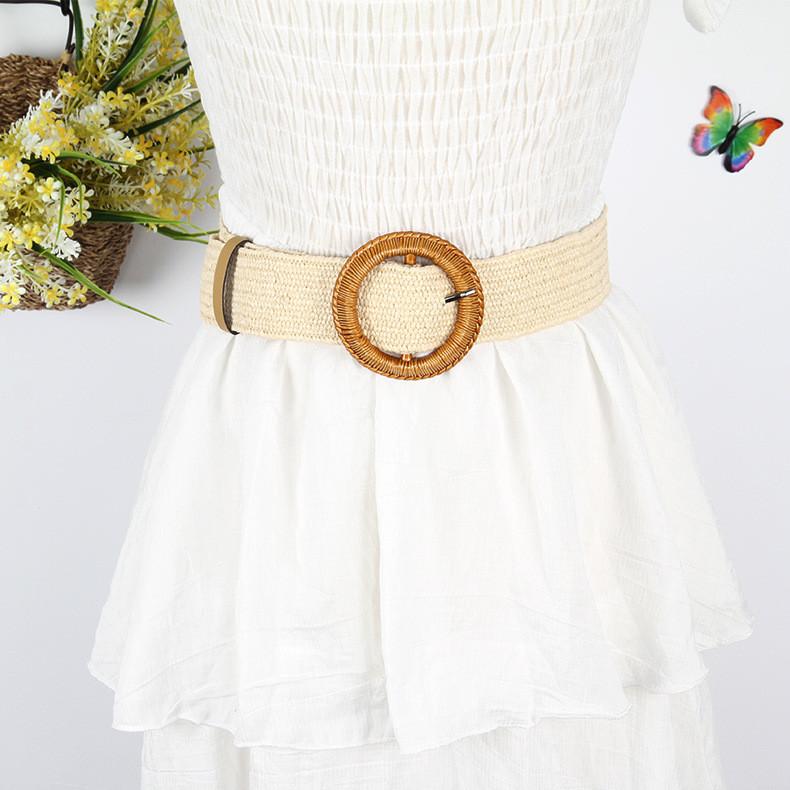 Waist Rope Weave Bamboo Kno Imitation Woven Round Buckle Women Waist Belt Gift