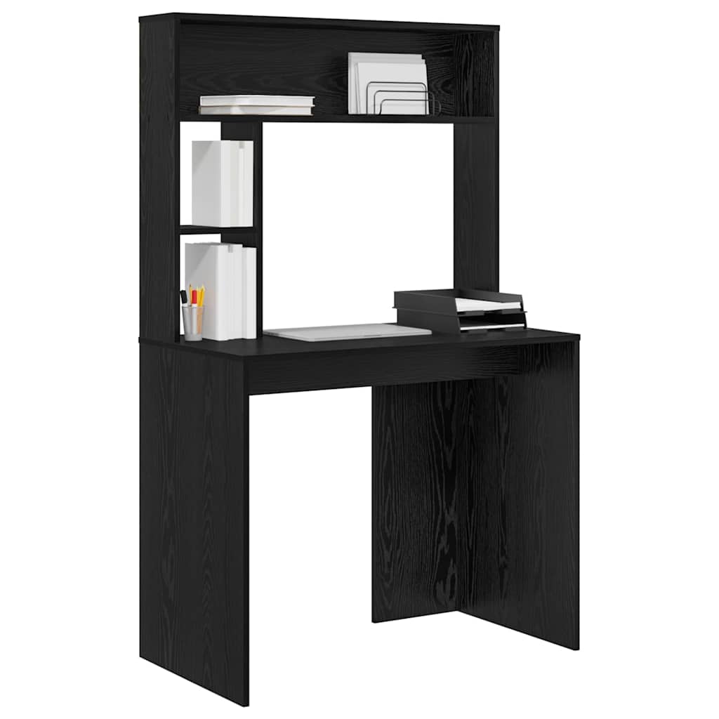 Desk with Shelf Black Oak Effect 91 x 50 x 149 cm