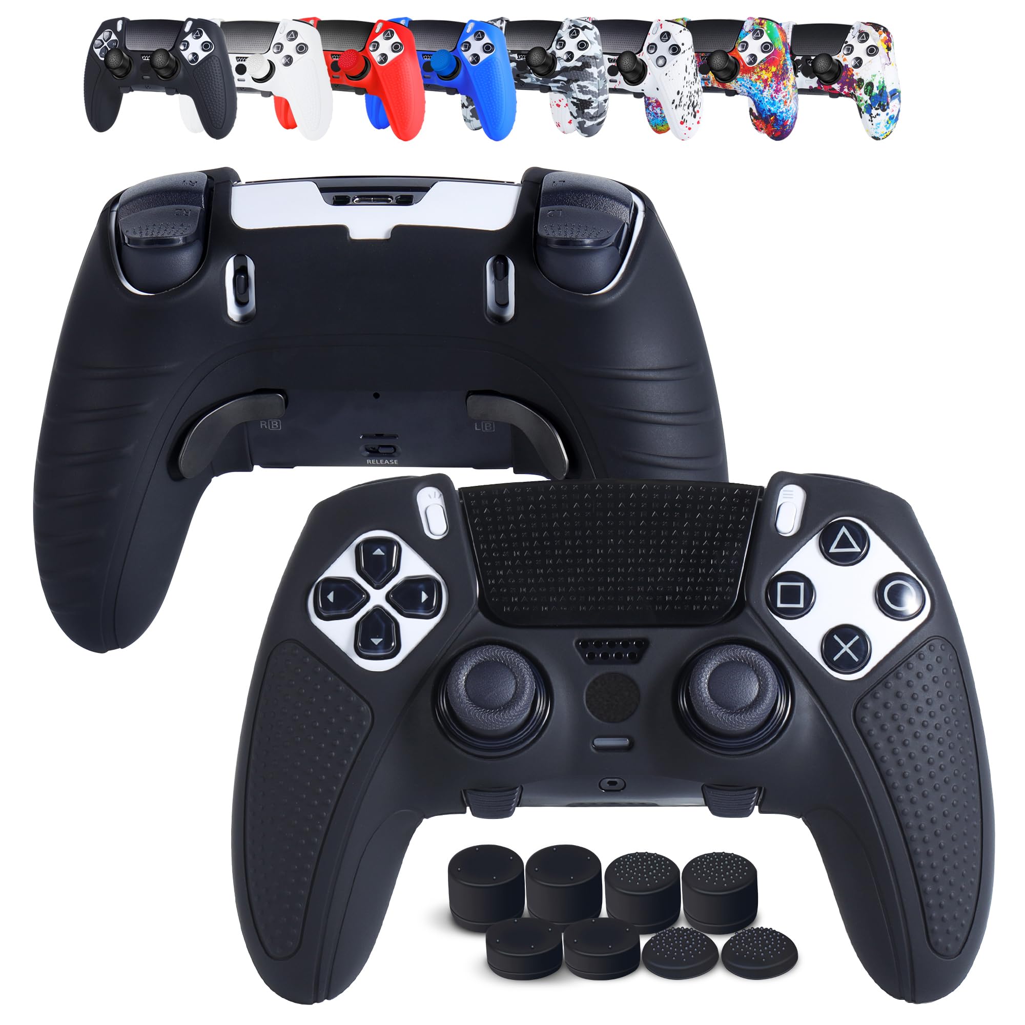 

JYXETOV PS5 Edge Controller Ergonomic Silicone Free 8 Button Charges with Original Printing Pattern Cover, Protection, Caps, Charger, Non-Slip Design,