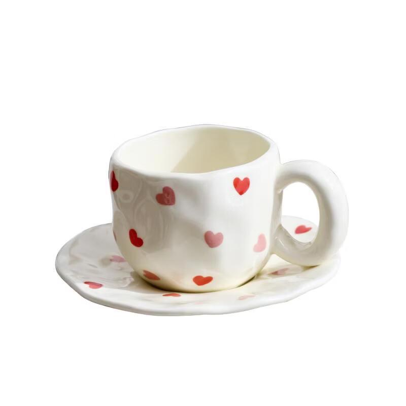 OLOEY Ceramic Underglaze Heart Coffee Mug & Saucer Set