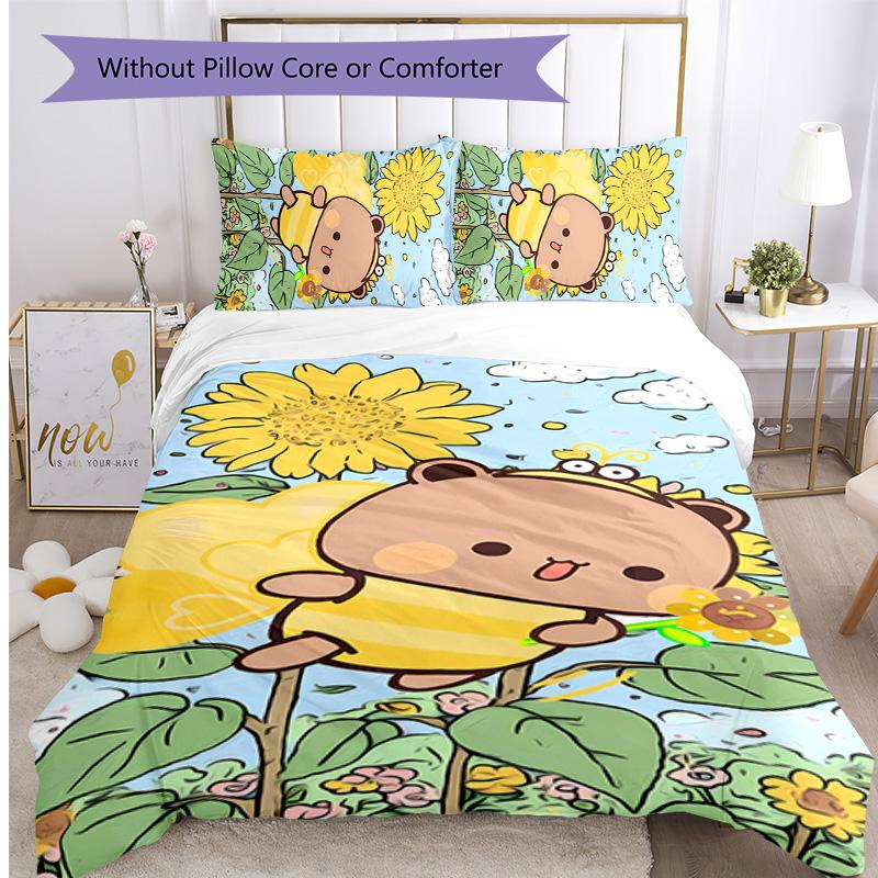 dudu bubu Printed 3PCS Bedding Set Soft Breathable Duvet Cover Pillowcases Set Washable Bedroom Decor Home Gift