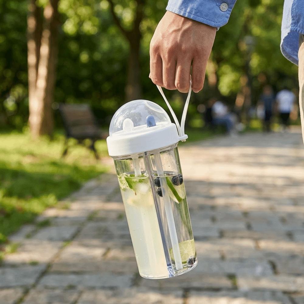 

Dual Mouth Water Bottle With Tubes Sport Tumbler Convenient Carry Large Capacity Cup Couple Gift