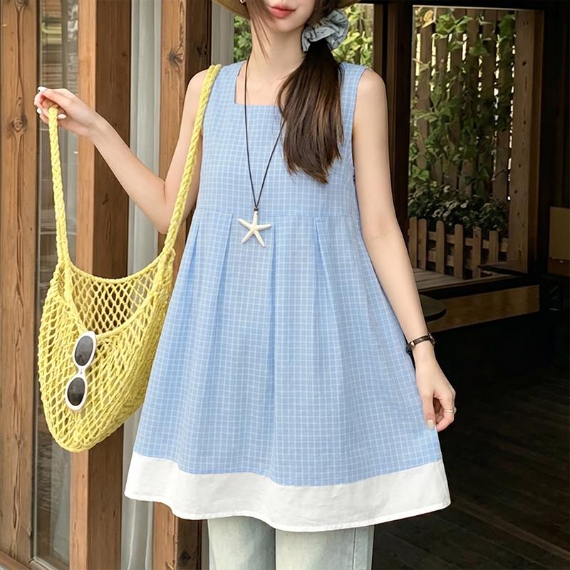 ZANZEA Women Casual Square Collar Loose Sleeveless Plaid Print Tank Tops M
