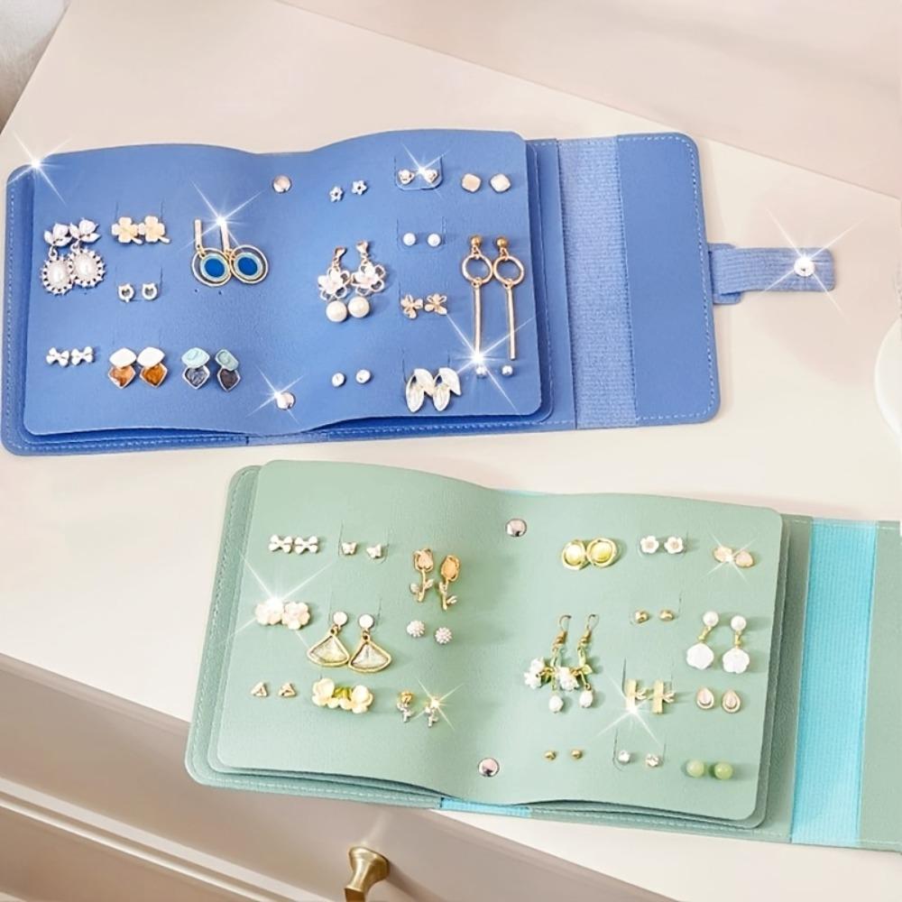 Leather Travel Jewelry Organizer Bag Foldable Jewelry Rolls for Studs, Hoops and Pendant Earrings