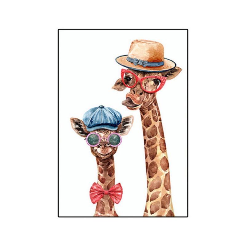 Cute Giraffe Poster Funny Animal Family Mural Canvas Print Wall Art Picture for Living Room Home Decoration Painting Gift Cuadro