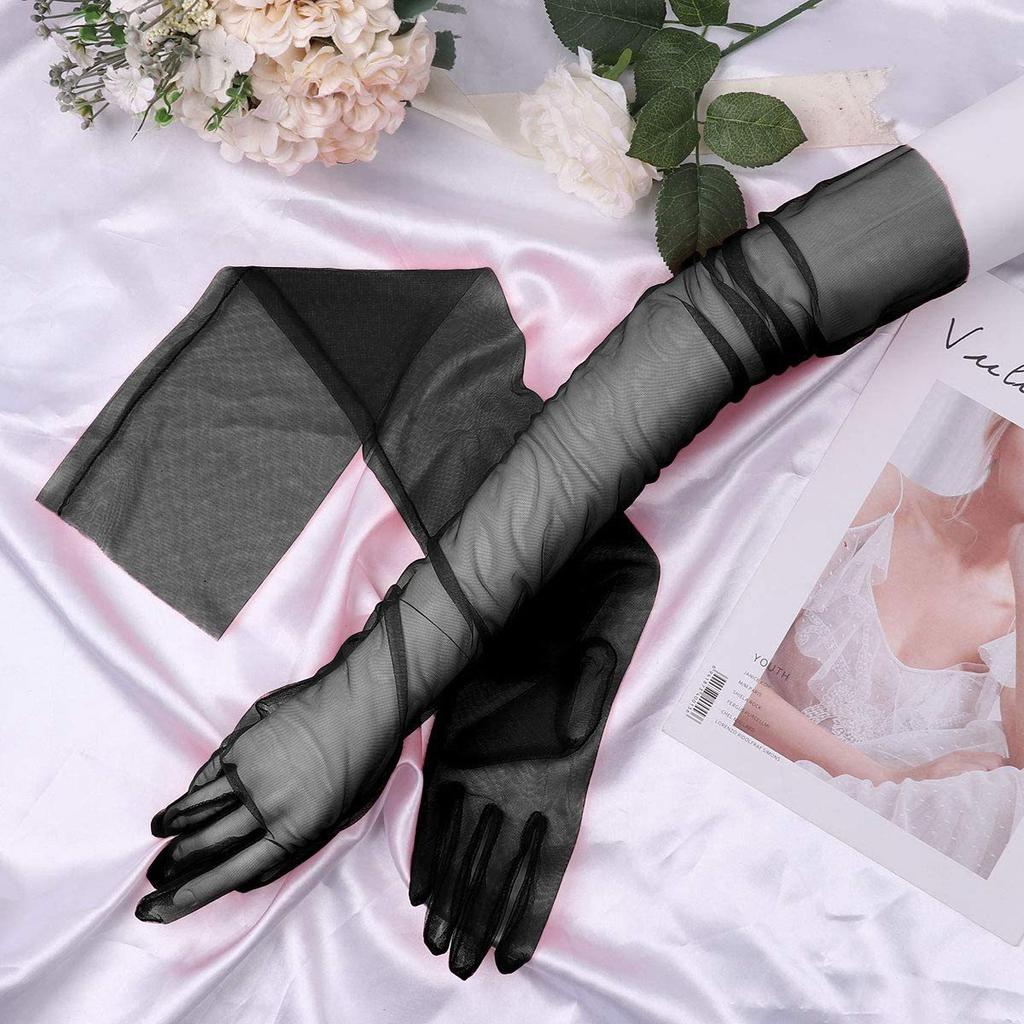Transparente Sonnenhandschuhe Retro Fäustlinge Touchscreen-Handschuhe Damen Ultradünne Handschuhe Tüll Ellbogenlang Hochzeits-Brautkleid Handschuhe